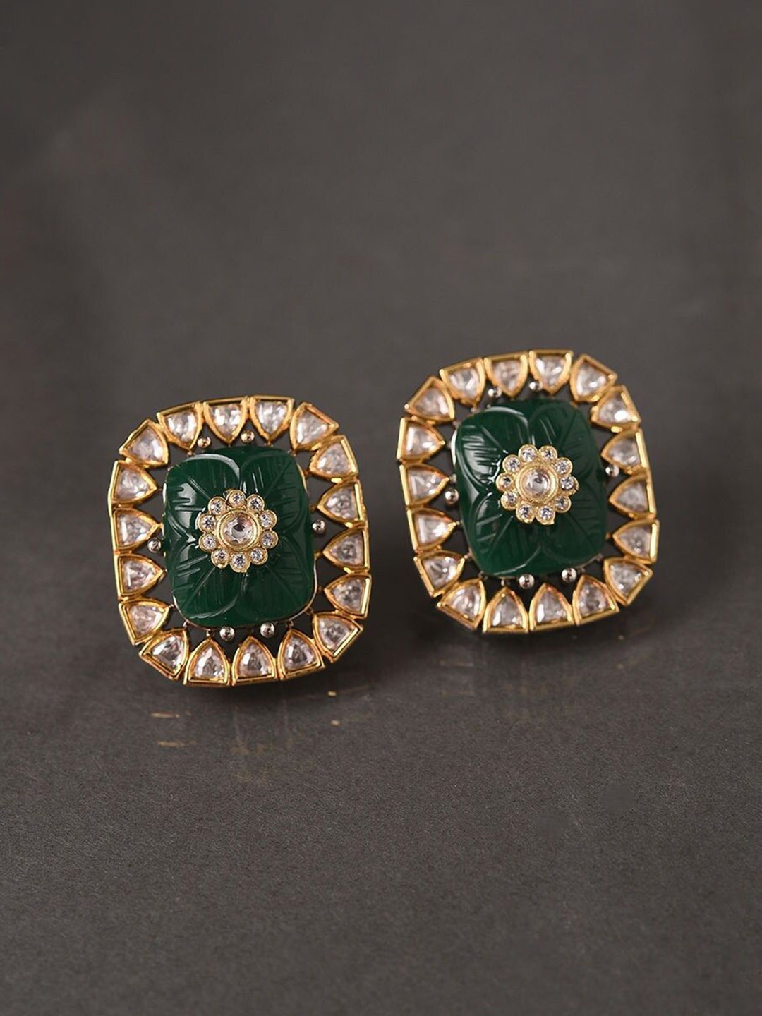 

JAYPORE Stone Studded Contemporary Studs, Silver