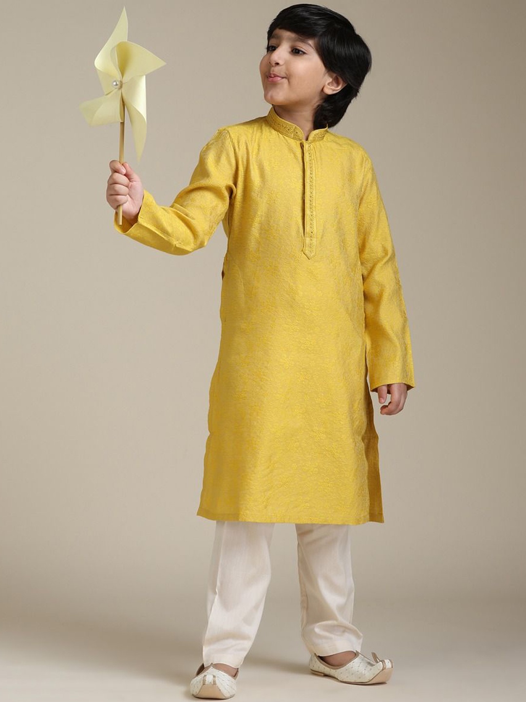 

Manyavar Boys Floral Woven Design Thread Work Straight Kurta With Pyjamas, Mustard