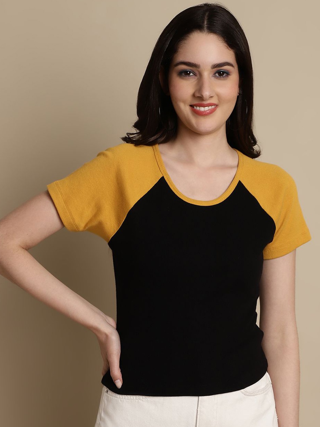 

Friskers Colourblocked Cotton Crop Top, Black