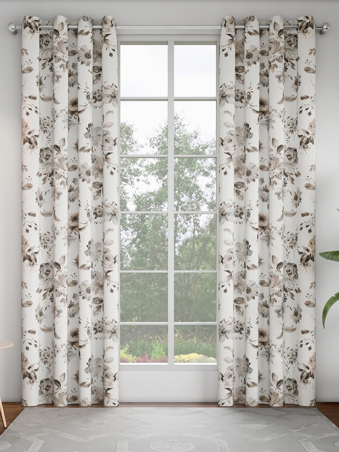 

GM White & Charcoal 2 Pieces Floral Printed Door Curtain
