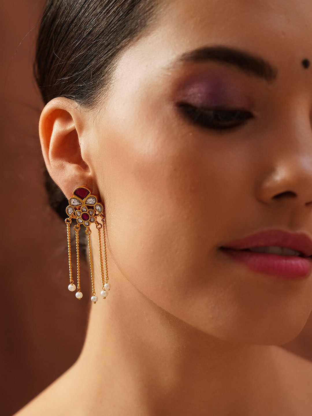 

JAYPORE Gold-Plated Contemporary Emerald Drop Earrings