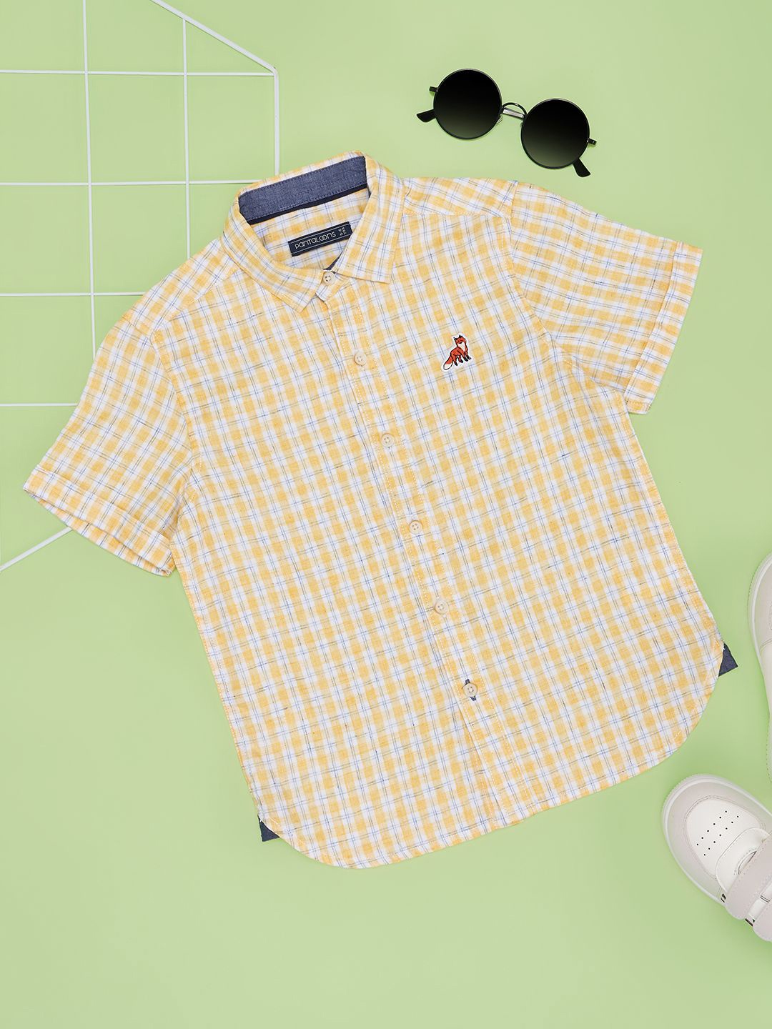 

Pantaloons Junior Boys Cutaway Collar Geometric Printed Cotton Casual Shirt, Yellow