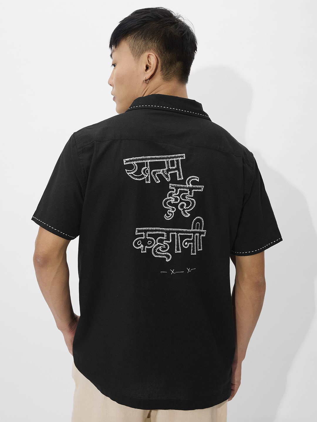 

The Souled Store Men Cuban Collar Typography Printed Cotton Casual Shirt, Black