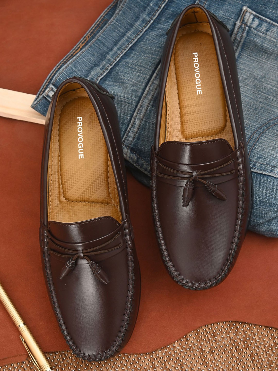 

Provogue Men Slip-On Round Toe Loafers, Brown