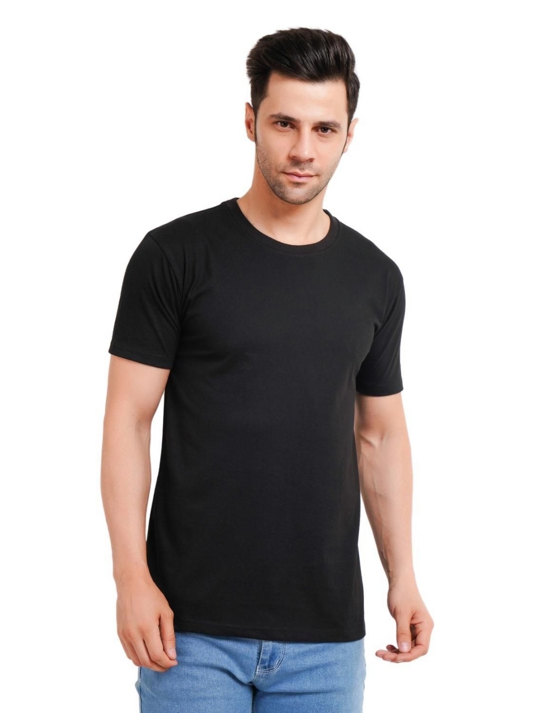 

XO Celebrating Love Men Solid Round Neck Cotton T-shirt, Black