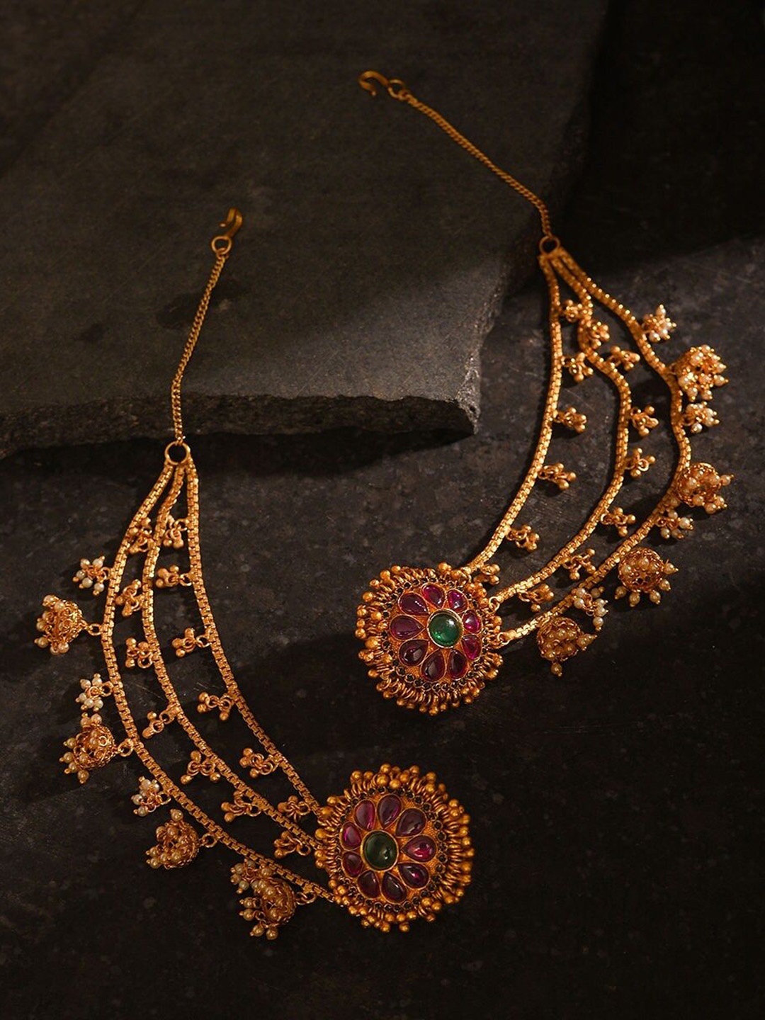 

JAYPORE Stone Studded Contemporary Jhumkas, Gold