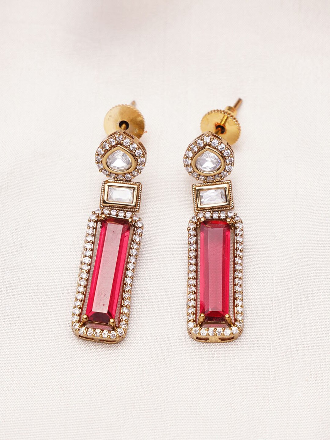 

JAYPORE Geometric Stone Studded Drop Earrings, Gold