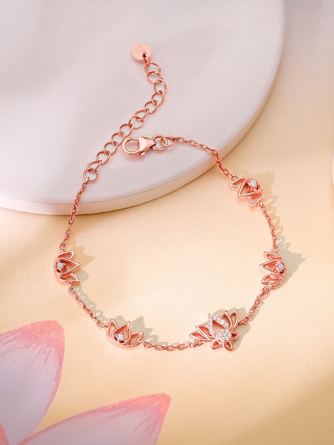 

GIVA 925 Sterling Silver Rose Gold-Plated Stone Studded Kamalam Wraparound Bracelet