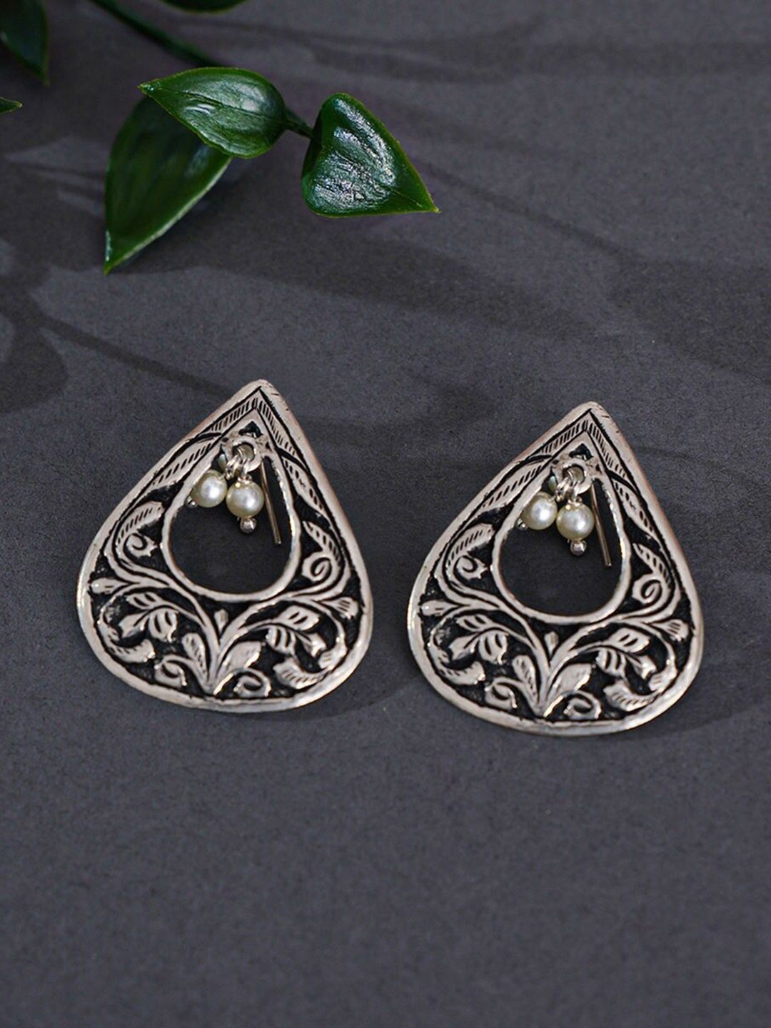 

JAYPORE Silver-Plated Teardrop Shaped Drop Earrings