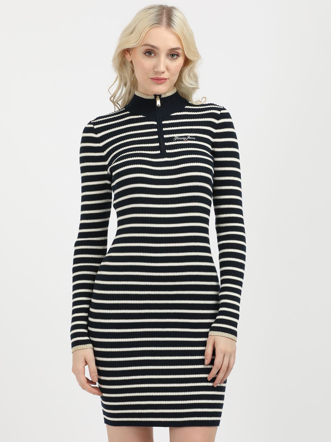 

Tommy Hilfiger Striped Bodycon Mock Neck Dress, Blue