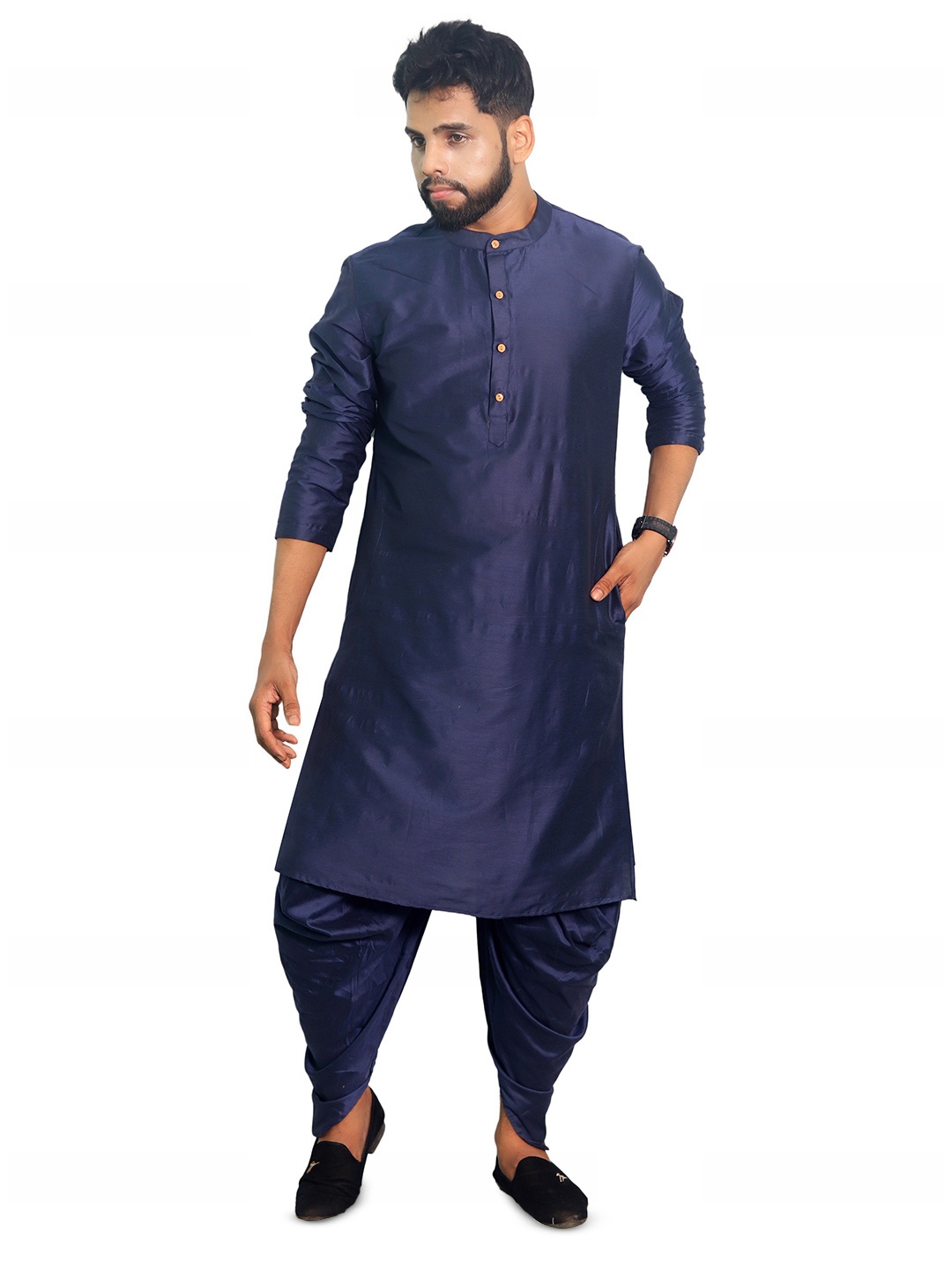 

House of Aqss Band Collar Straight Kurta, Navy blue