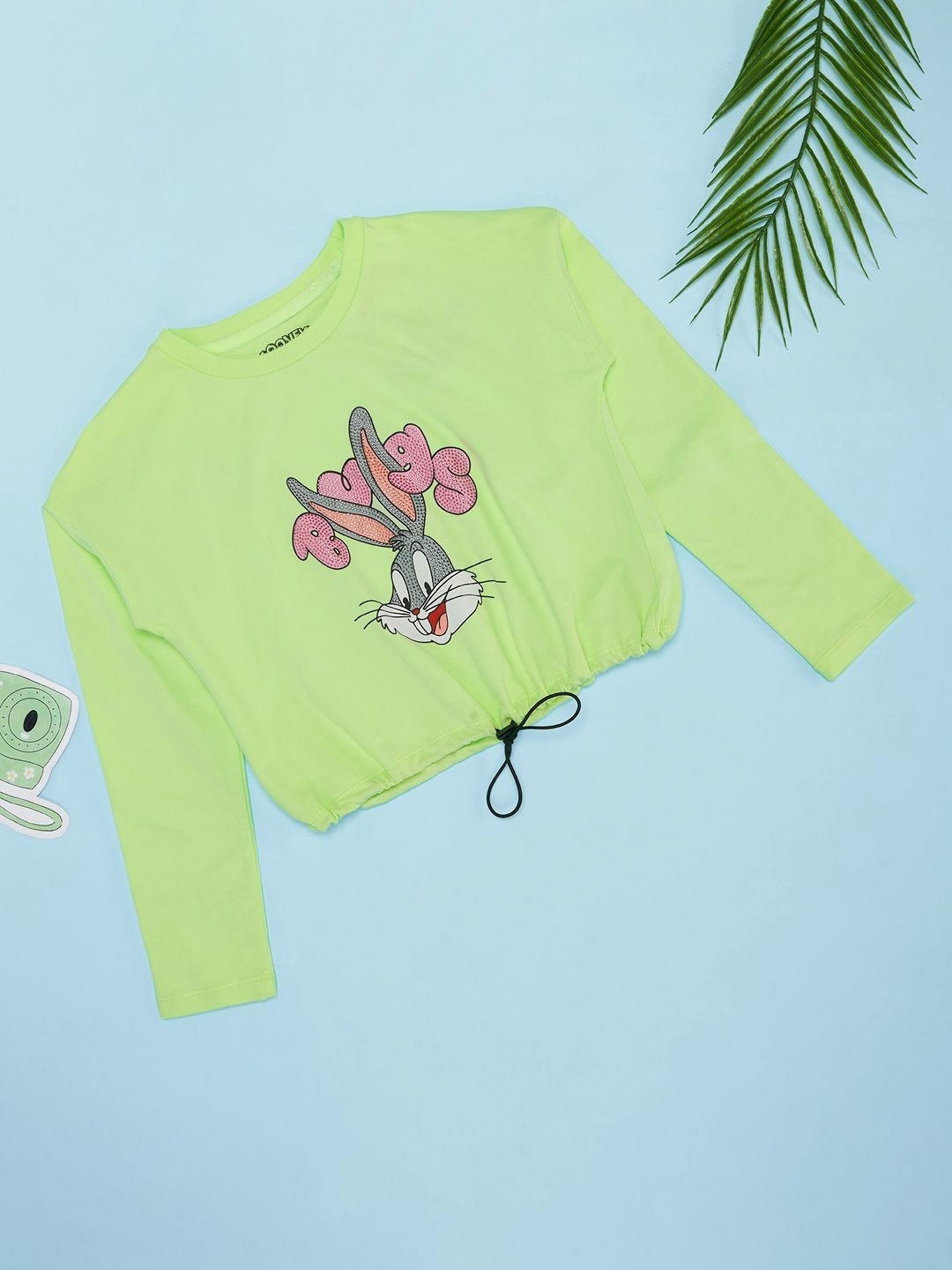 

Pantaloons Junior Girls Floral Drop-Shoulder Sleeves Applique T-shirt, Green