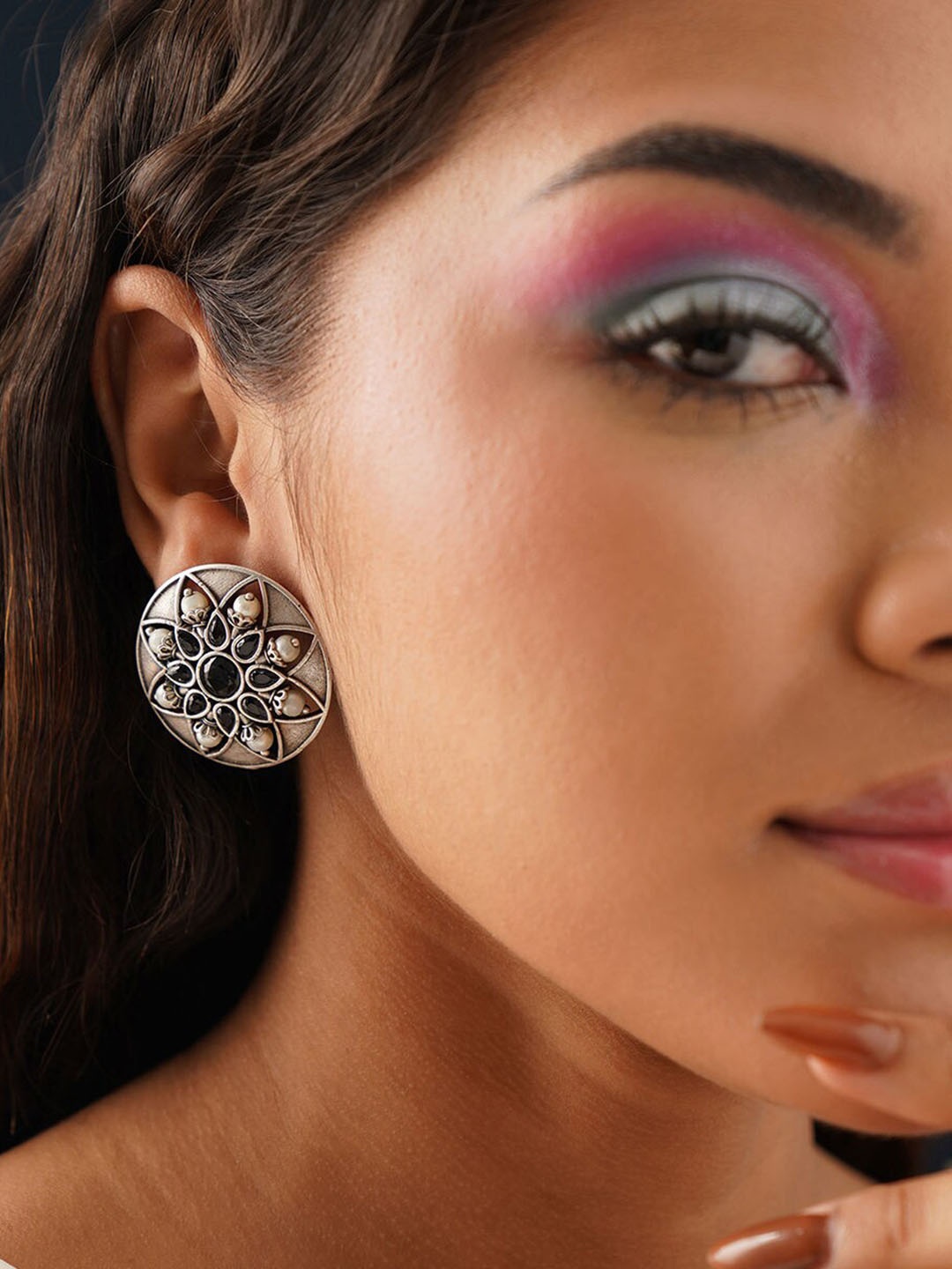 

JAYPORE Silver-Plated Oxidised Contemporary Studs Earrings