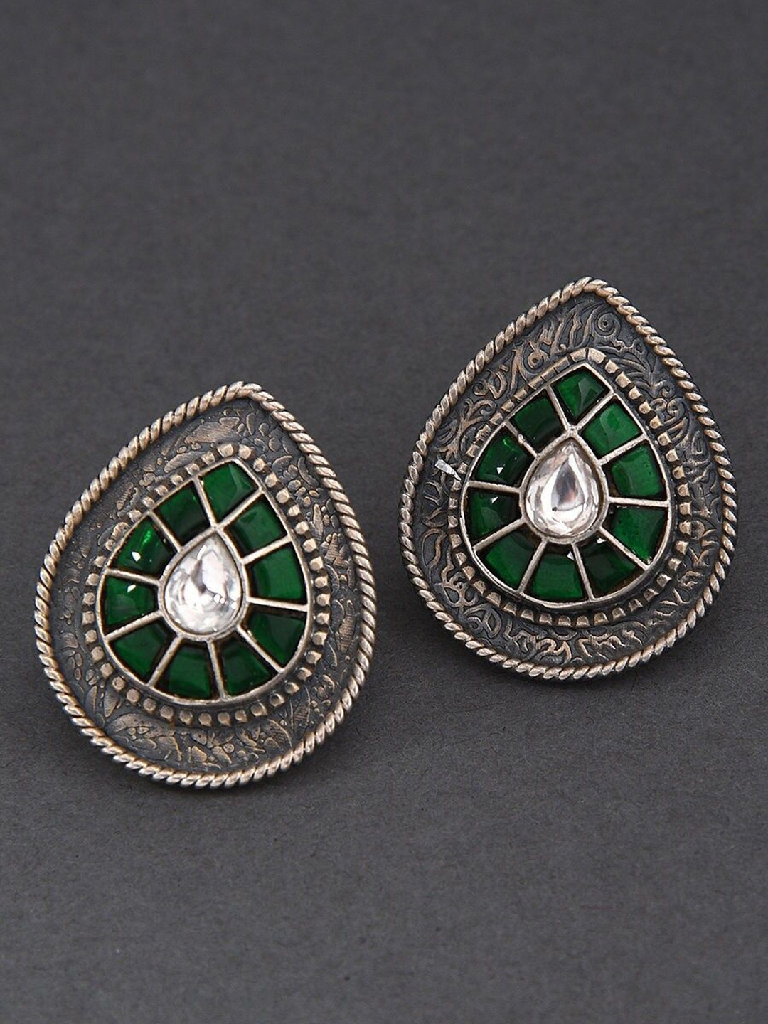 

JAYPORE Contemporary Stone Studded Studs, Silver