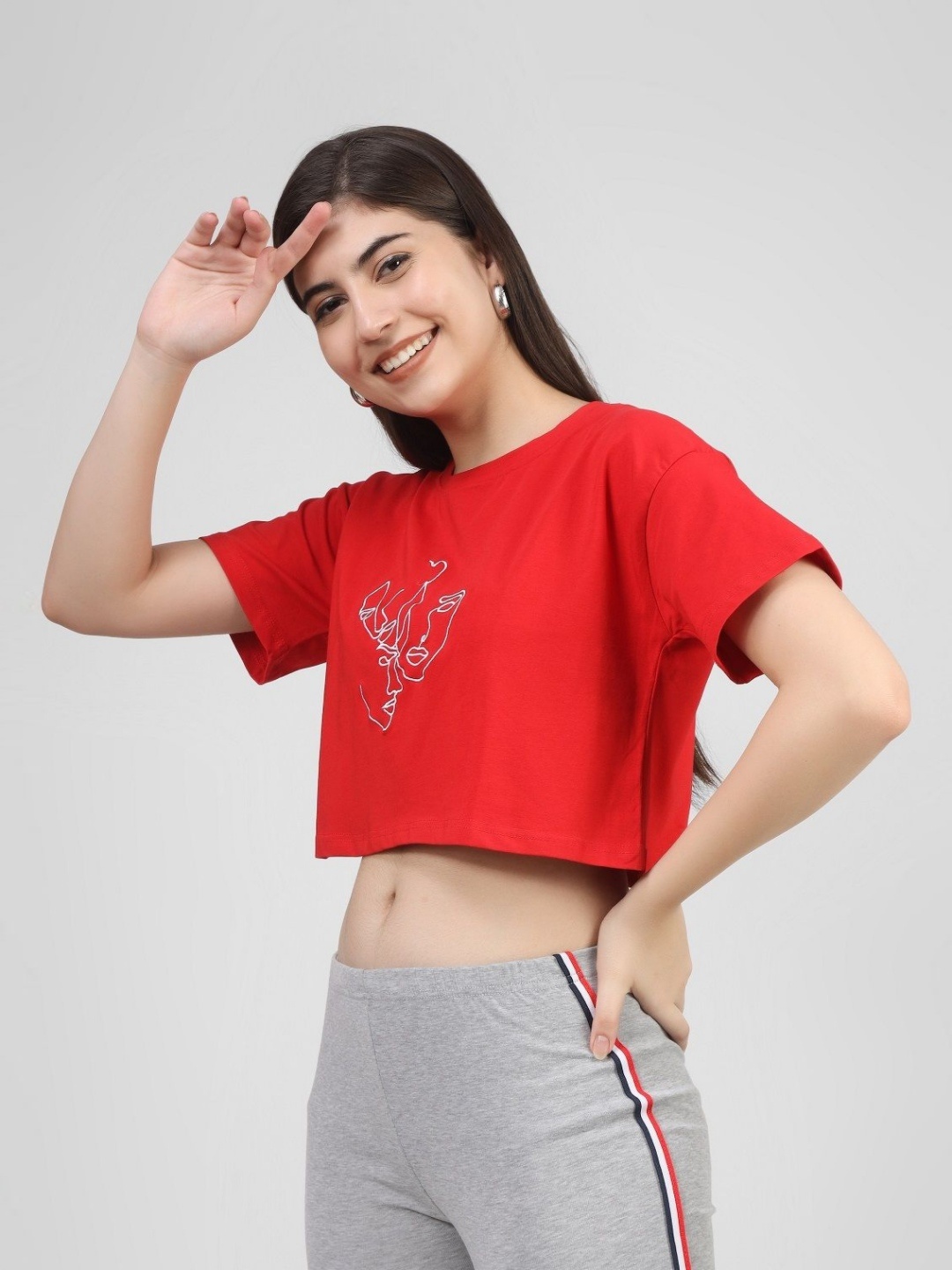 

FILLY Women Graphic Printed Round Neck Cotton Boxy Fit T-shirt, Red