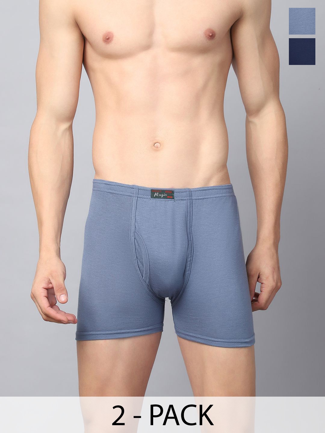 

VIMAL JONNEY Men Pack Of 2 Assorted Cotton Mid-Rise Breathability Trunk MAGIC__BLUE__F__02