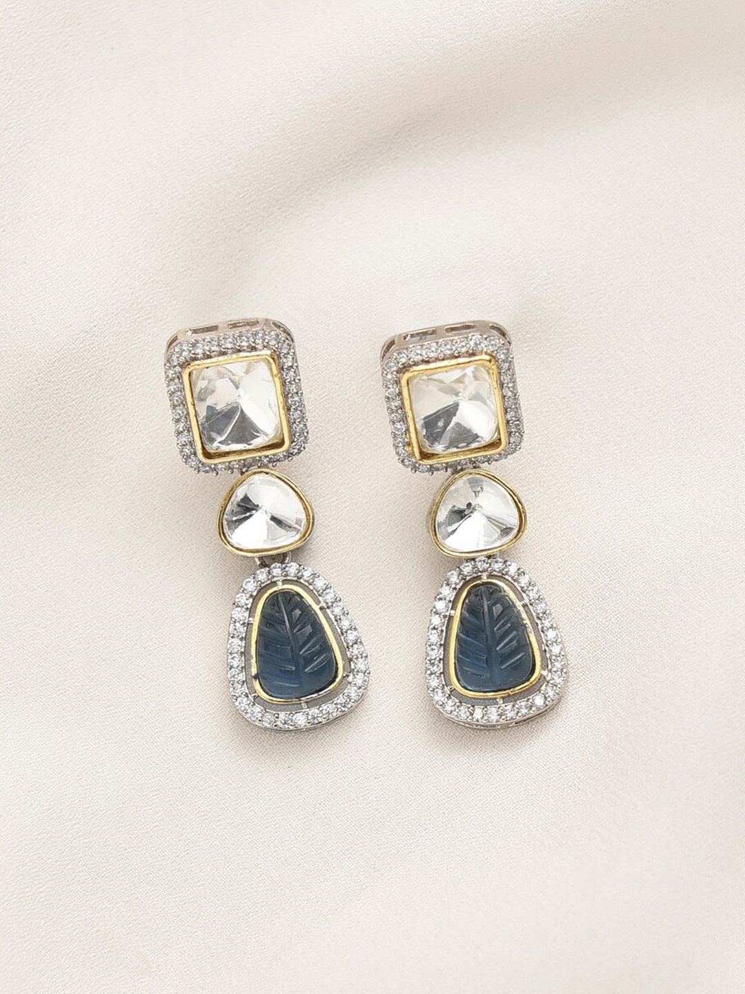 

JAYPORE Contemporary Stone Stud Drop Earrings, Silver