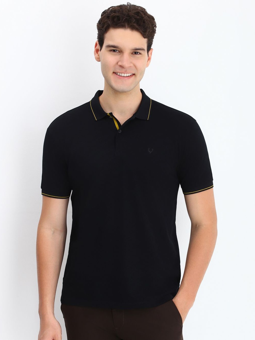 

Allen Solly Men Solid Polo Collar Cotton T-shirt, Black