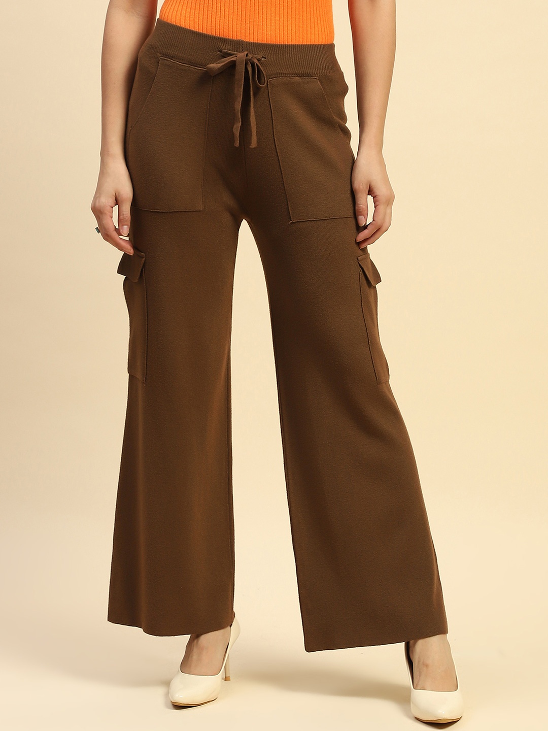 

Global Republic Women Solid Mid Rise Trouser, Brown