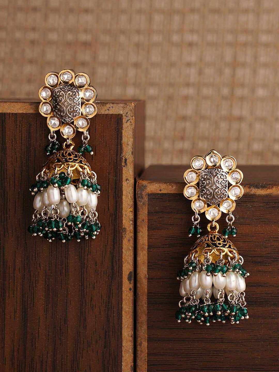 

JAYPORE Silver-Plated Contemporary Jhumkas Earrings