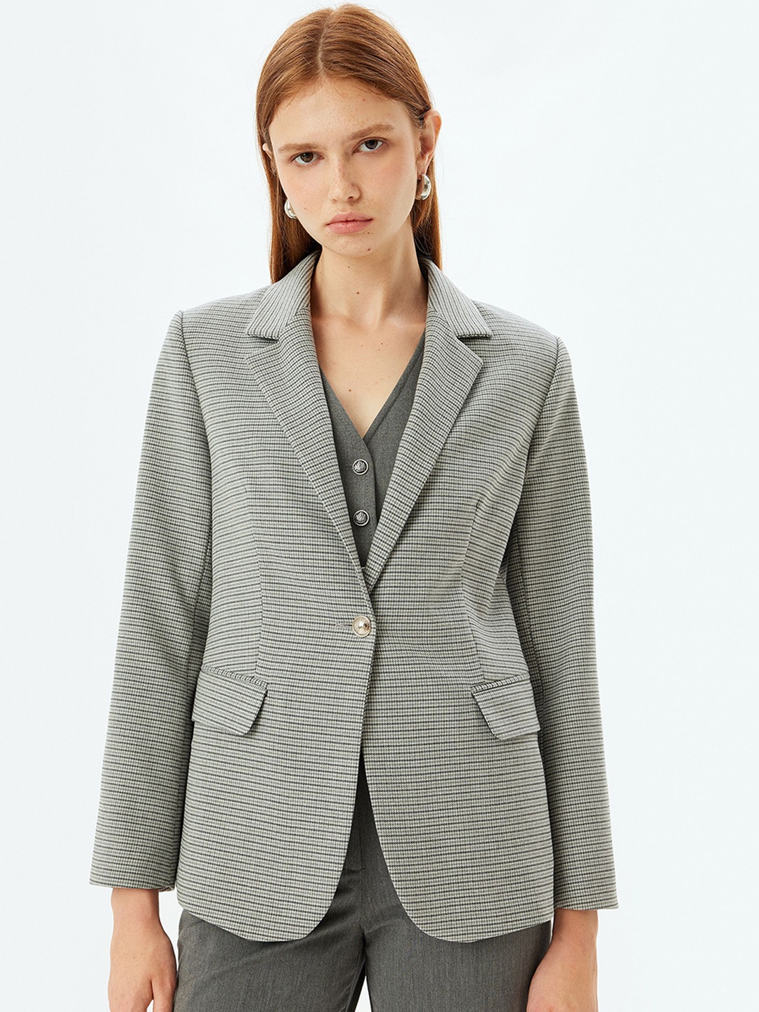 

Koton Striped Notched Lapel Single Breasted Blazer, Blue