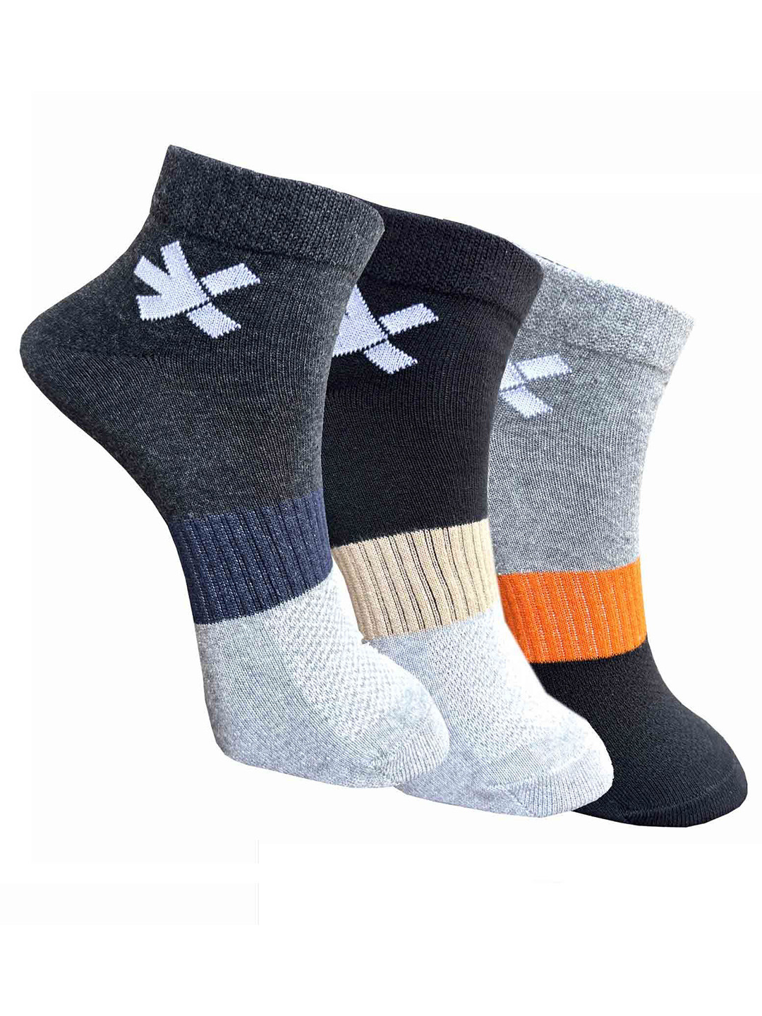 

HRX by Hrithik Roshan Pack Of 3 Colourblocked Ankle-Length Socks, Grey