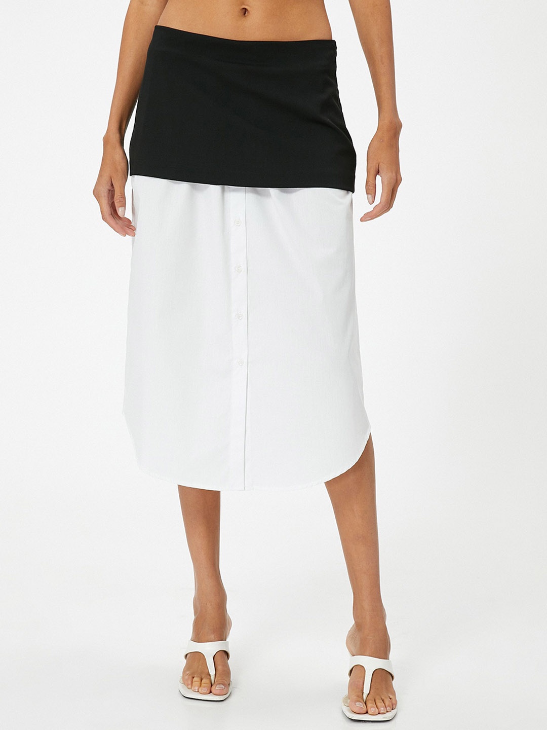 

Koton Color-Block Flared Knee Length Skirts, White