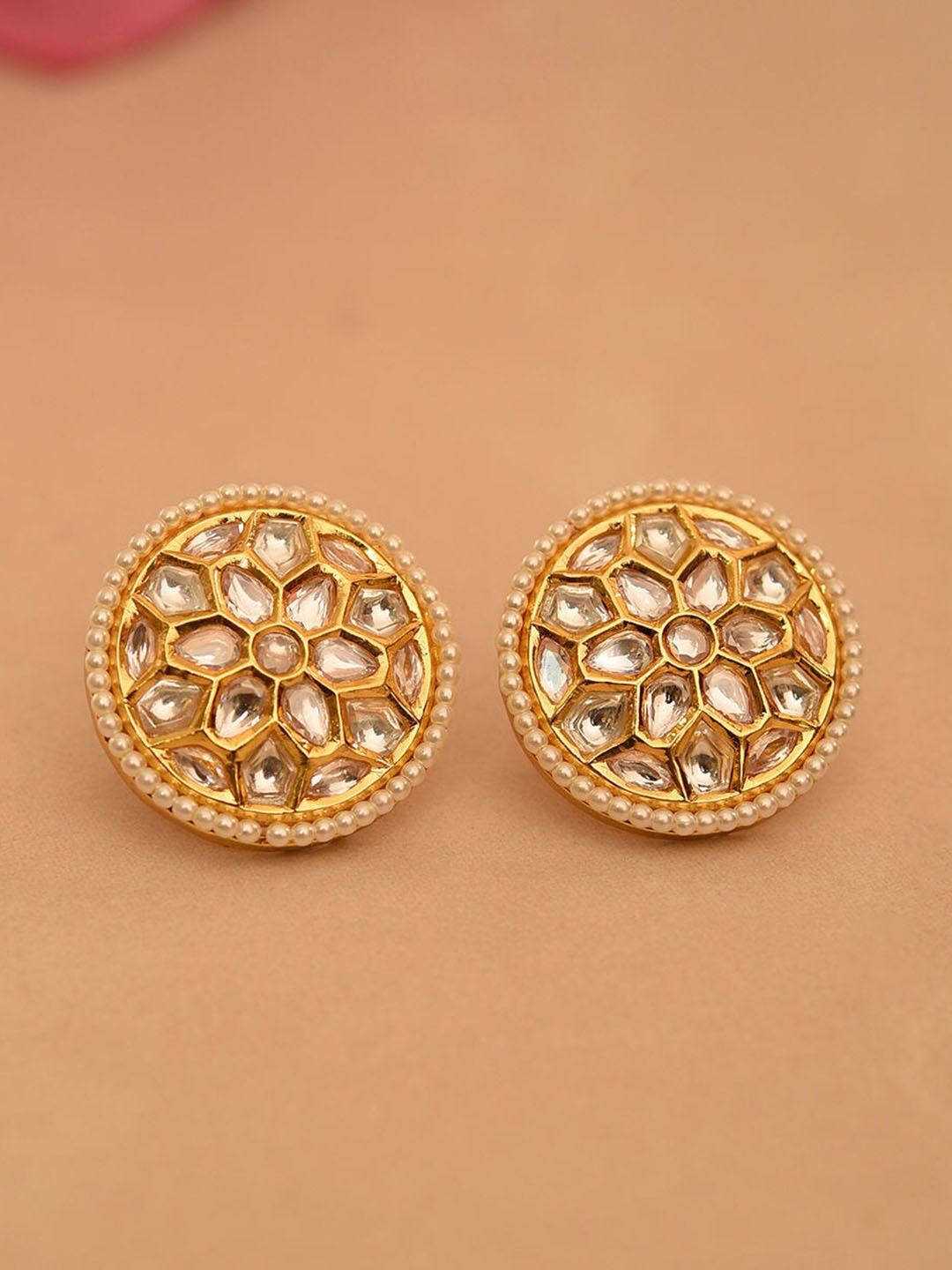 

JAYPORE Kundan Studded Contemporary Studs, Gold