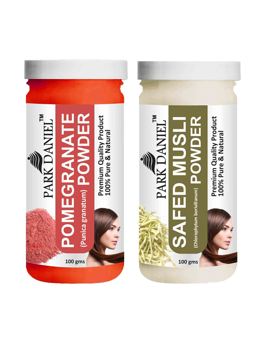

Park Daniel Set Of 2 Safed Musli & Pomogranate Hair & Skin Mask Powder - 100 gm Each, Transparent