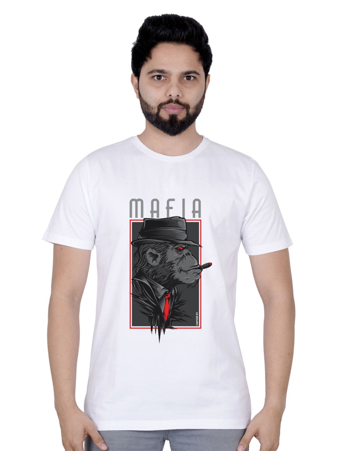 

LA MILANO Men Graphic Printed Round Neck Pure Cotton Slim Fit T-shirt, White