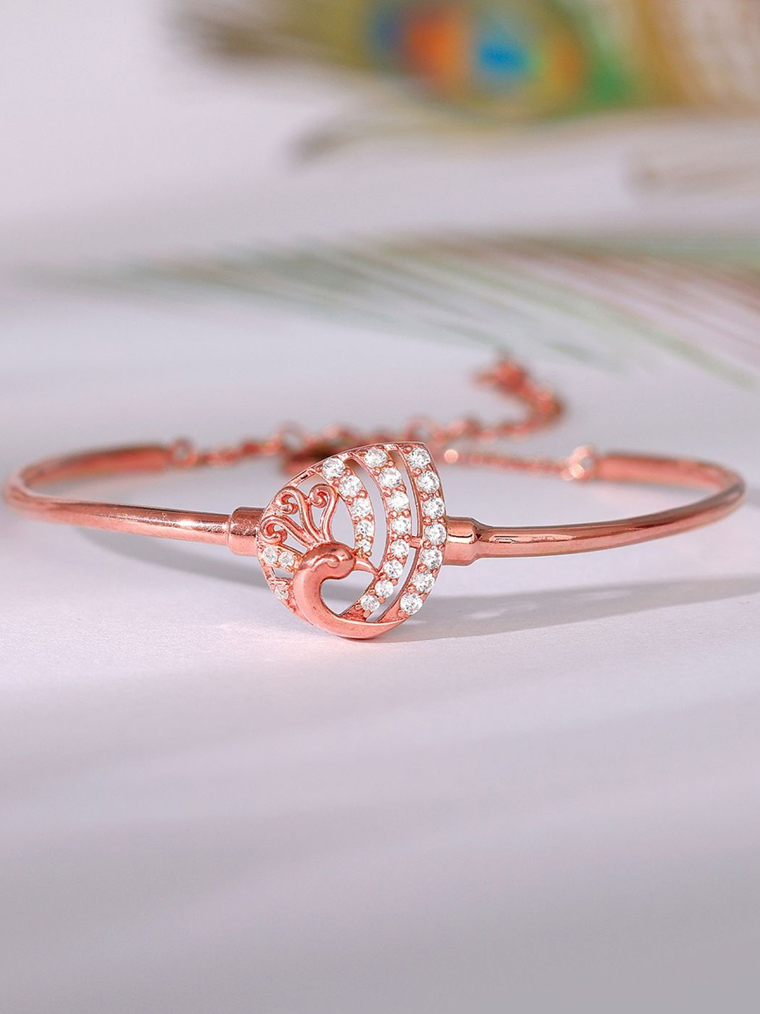 

GIVA 925 Sterling Silver Rose Gold-Plated Stone Studded Mayir Wraparound Bracelet