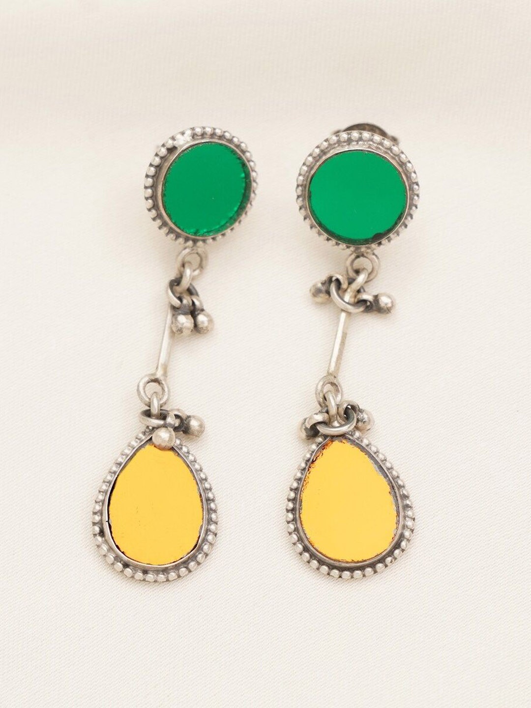 

JAYPORE Silver-Plated Contemporary Stone Stud Drop Earrings