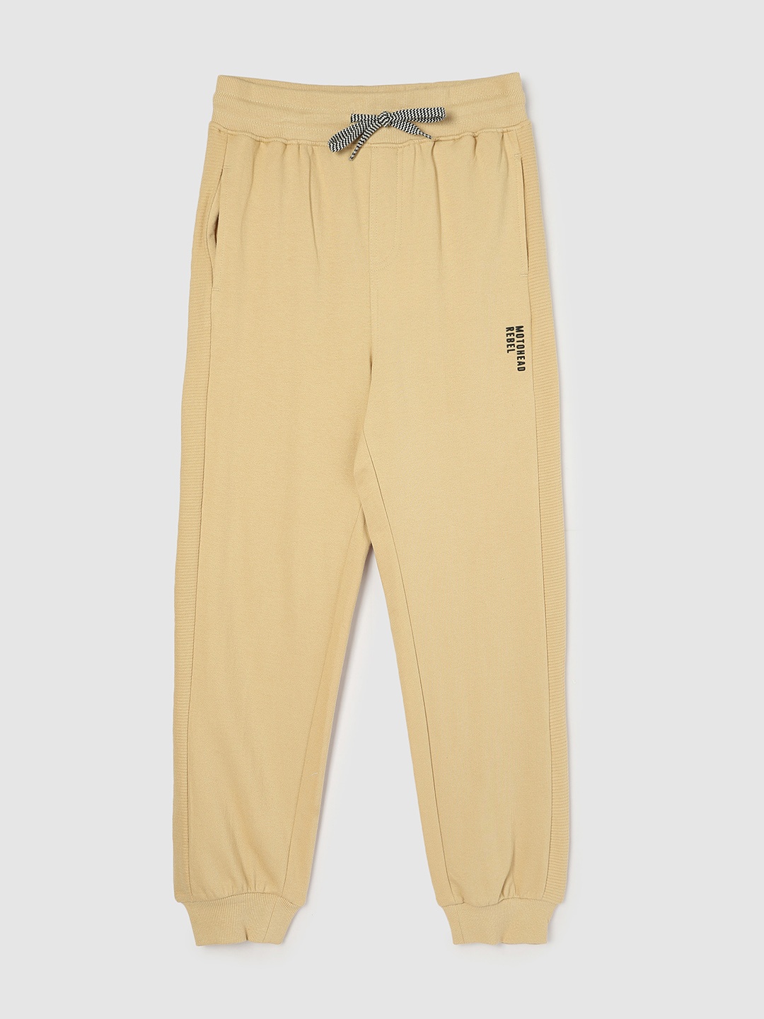 

max Boys Cotton Mid Rise Joggers, Beige