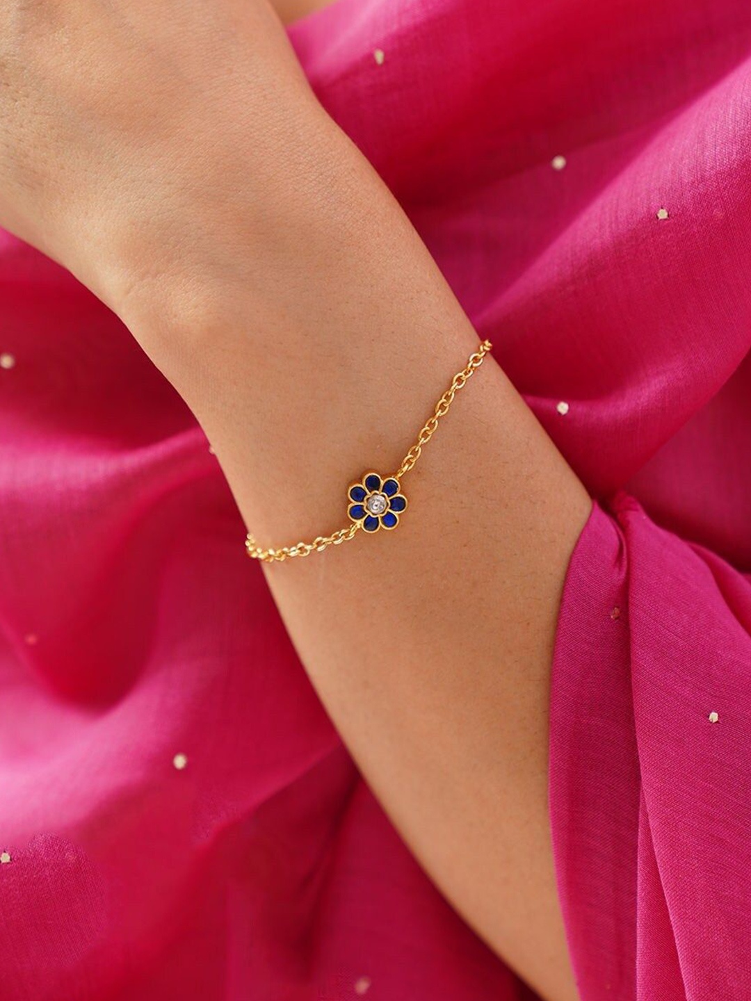 

JAYPORE Silver Gold-Plated Kundan Studded Wraparound Bracelet