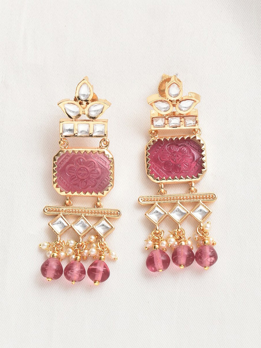 

JAYPORE Contemporary Stone Stud Drop Earrings, Gold
