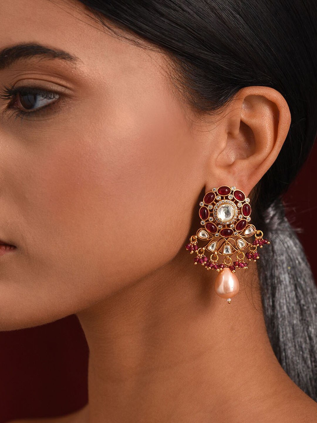 

JAYPORE Contemporary Stone Studded Drop Earrings, Silver