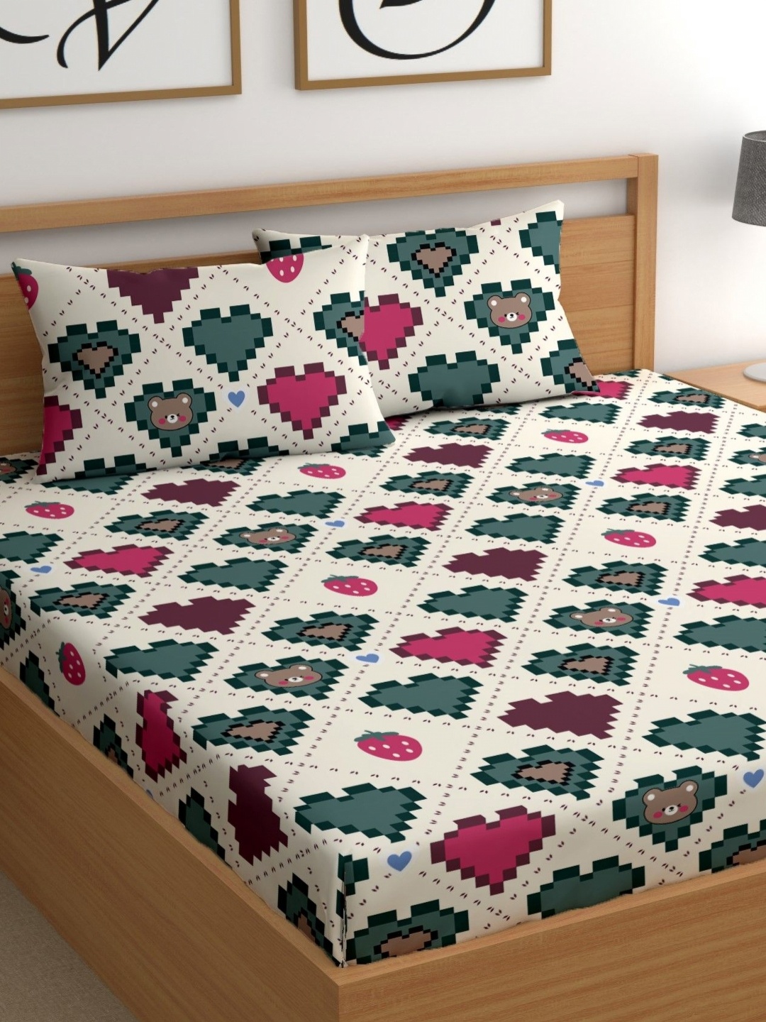 

CHHAVI INDIA Pink Conversational Printed Microfiber 210 TC Queen Bedsheet Set 2.5 x 2.25 m