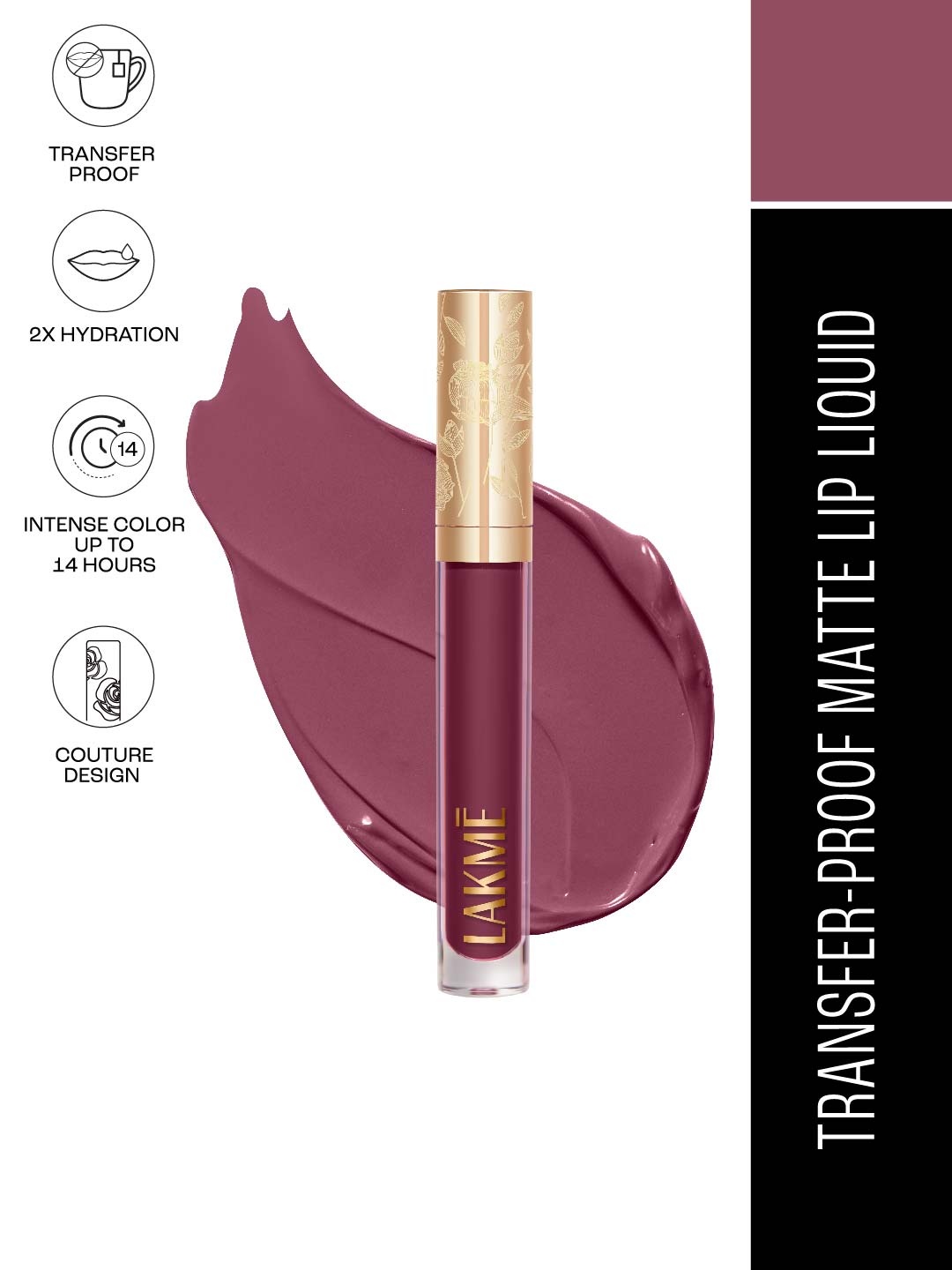 

Lakme Rouge Bloom Waterproof Matte Liquid Lipstick 3.5ml - Power Petal 304, Purple