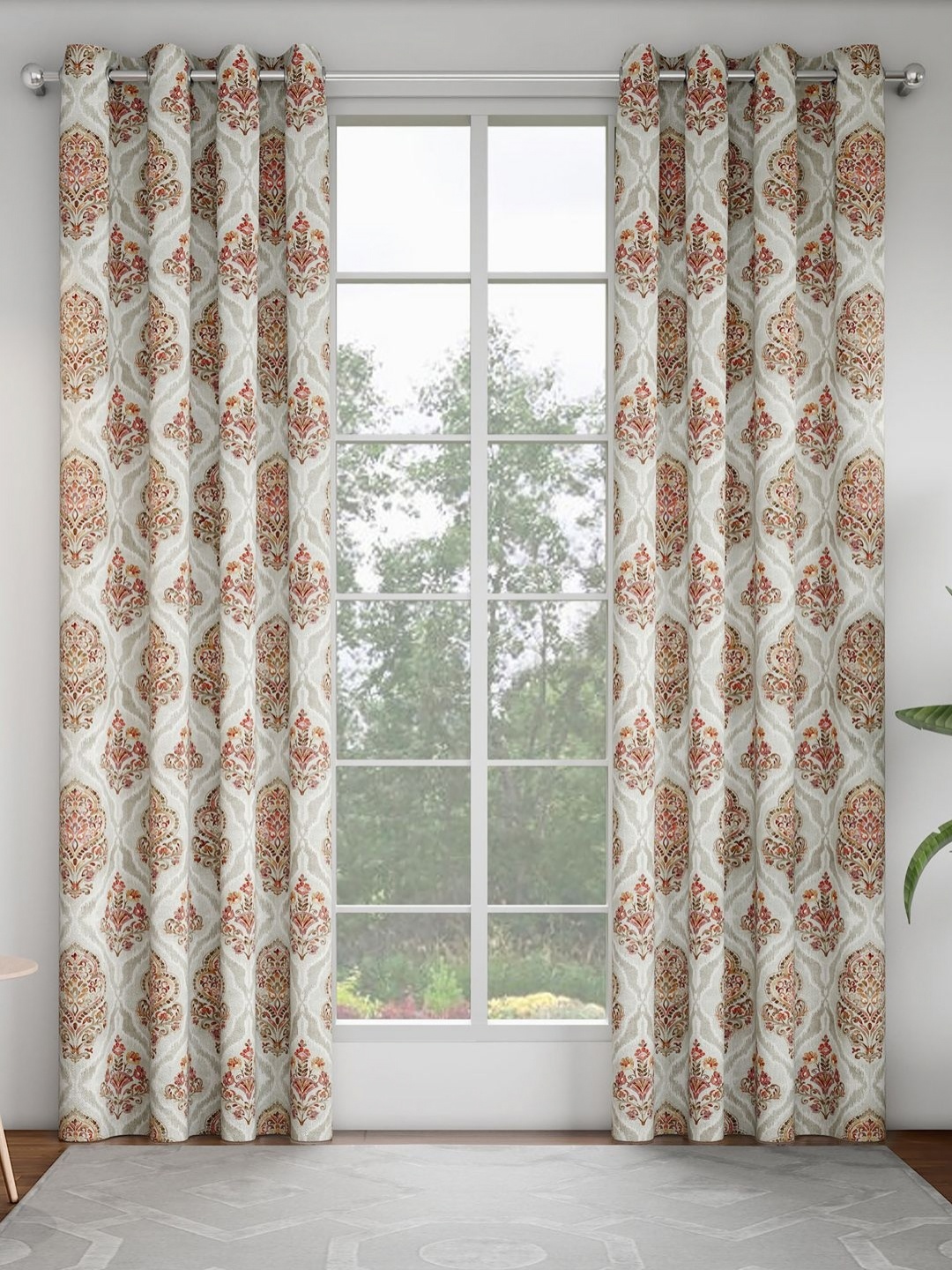 

GM White & Pink 2 Pieces Ethnic Motifs Printed Door Curtain