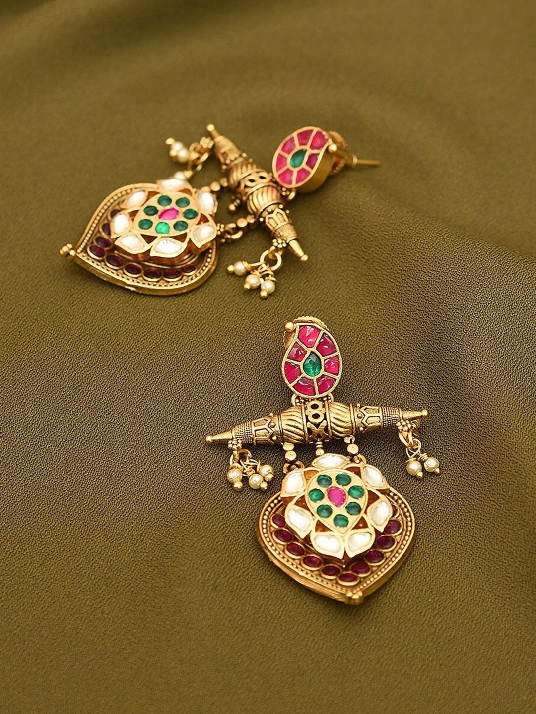 

JAYPORE Contemporary Kundan Drop Earrings, Gold