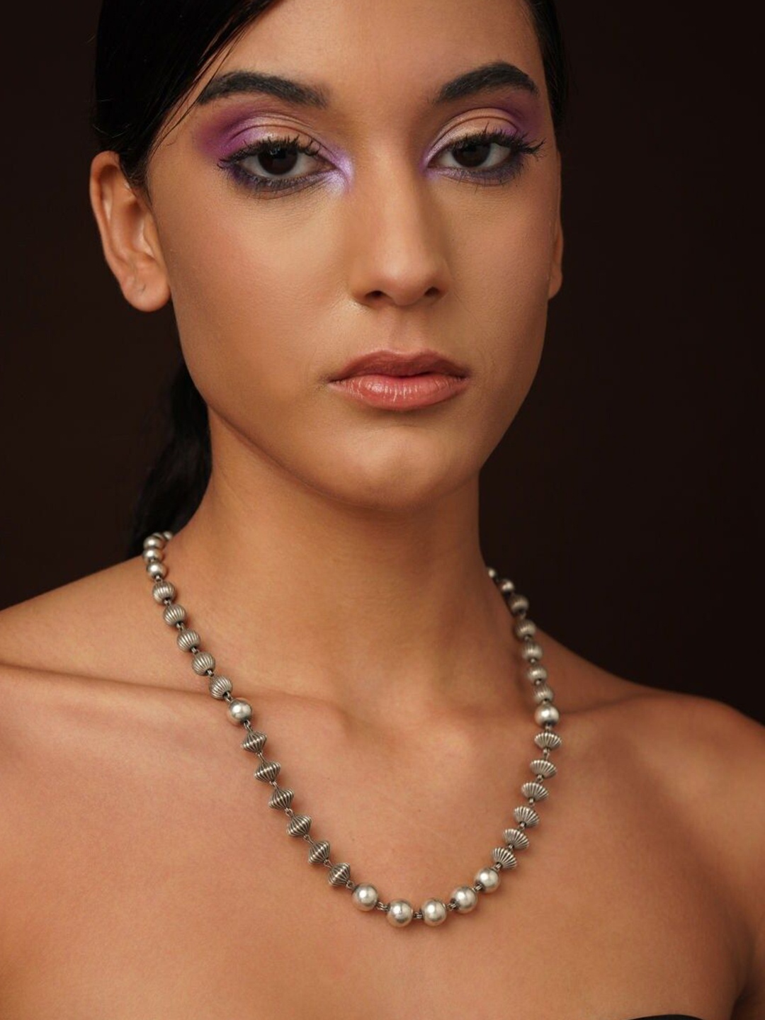 

JAYPORE Artificial Beads Studded Necklace, Silver
