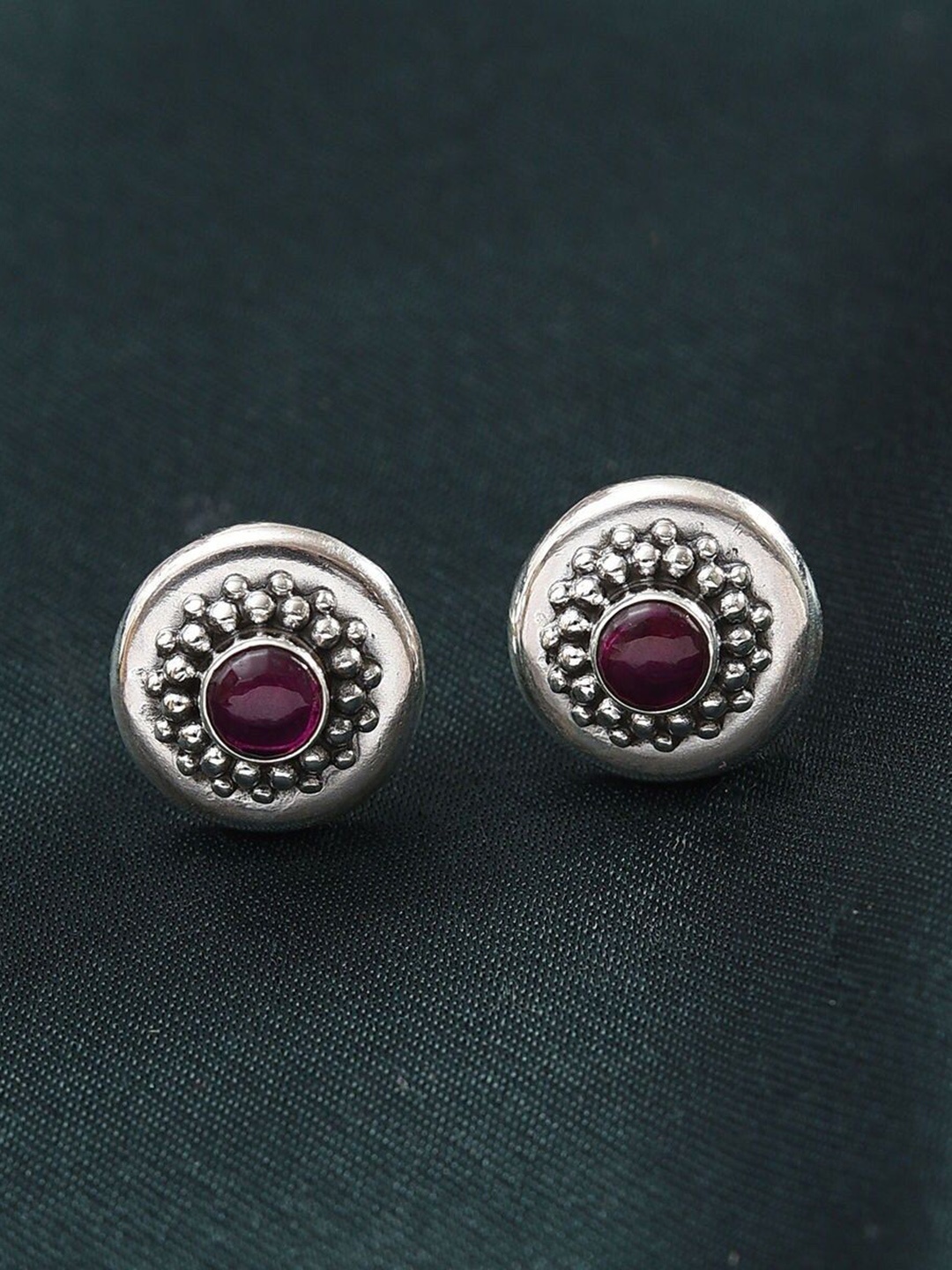 

JAYPORE Silver Stone Studded Contemporary Studs Earrings