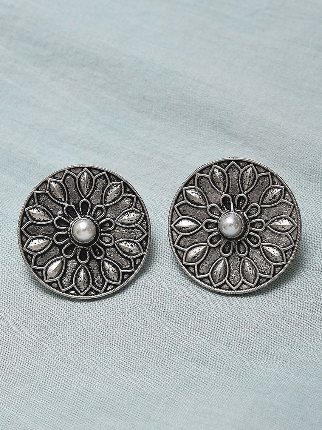 

JAYPORE Silver Plated Artificial Stones Circular Studs