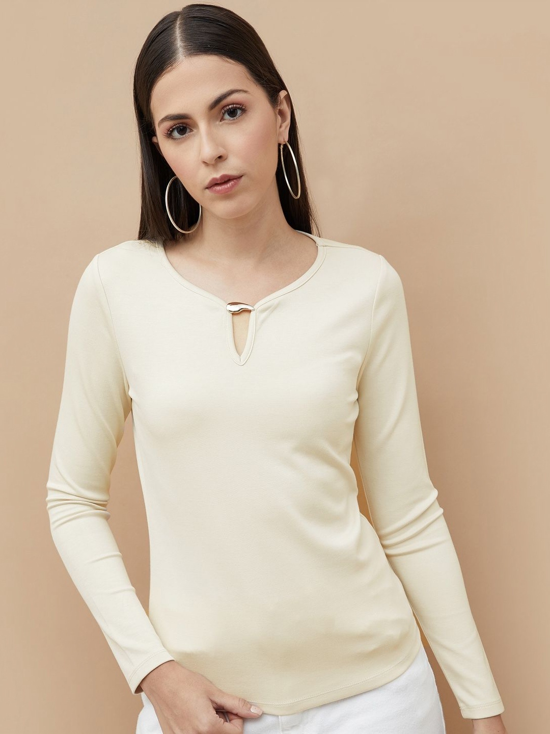 

CODE by Lifestyle Women Solid T-shirt, Cream