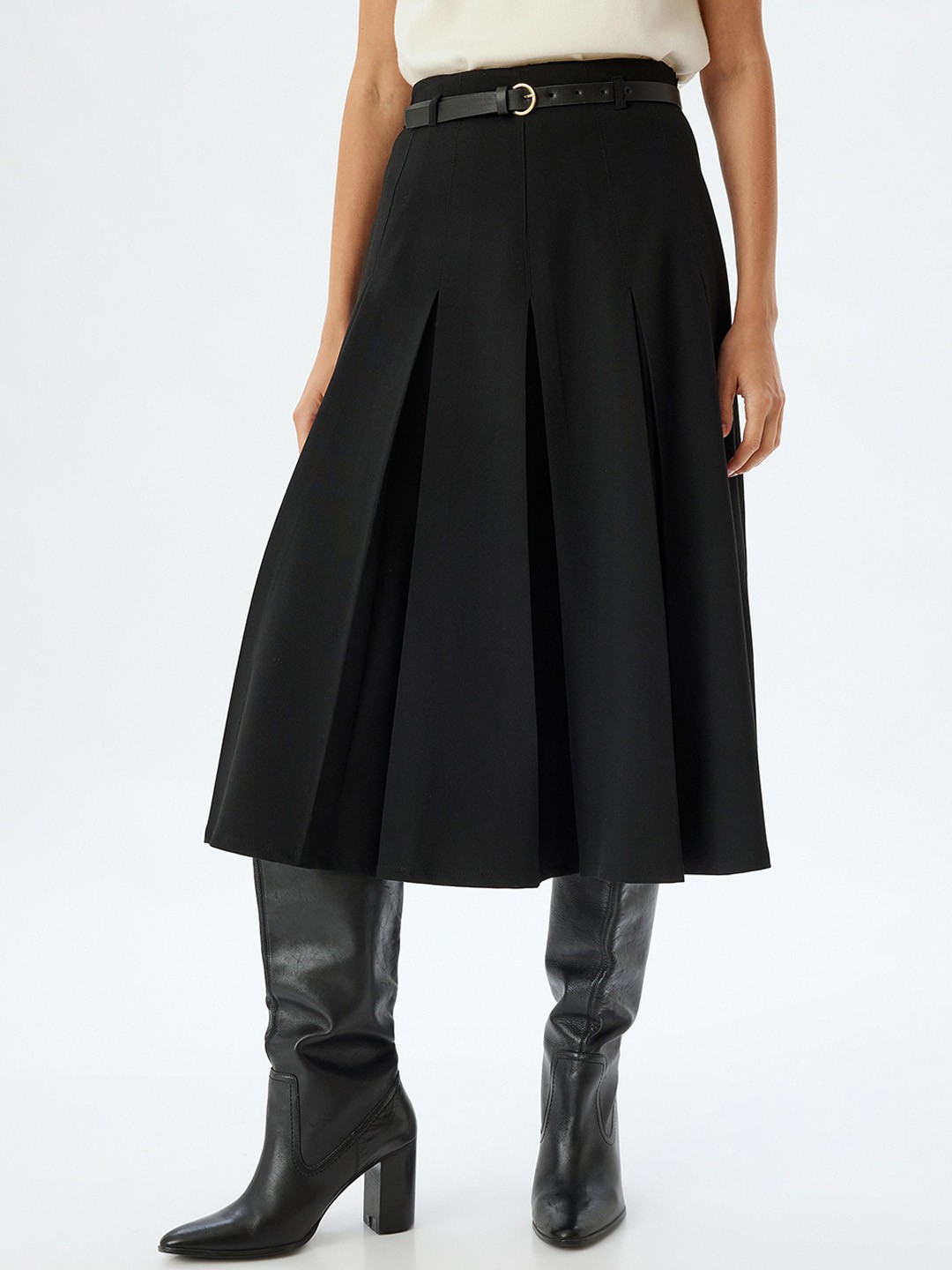 

Koton Women Flared Knee Length Flared Skirt, Black