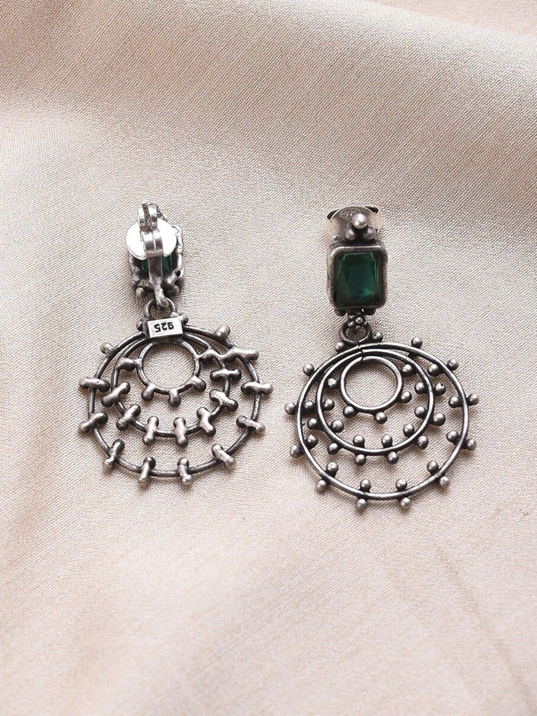 

JAYPORE Silver Stone Studded Contemporary Drop Earrings