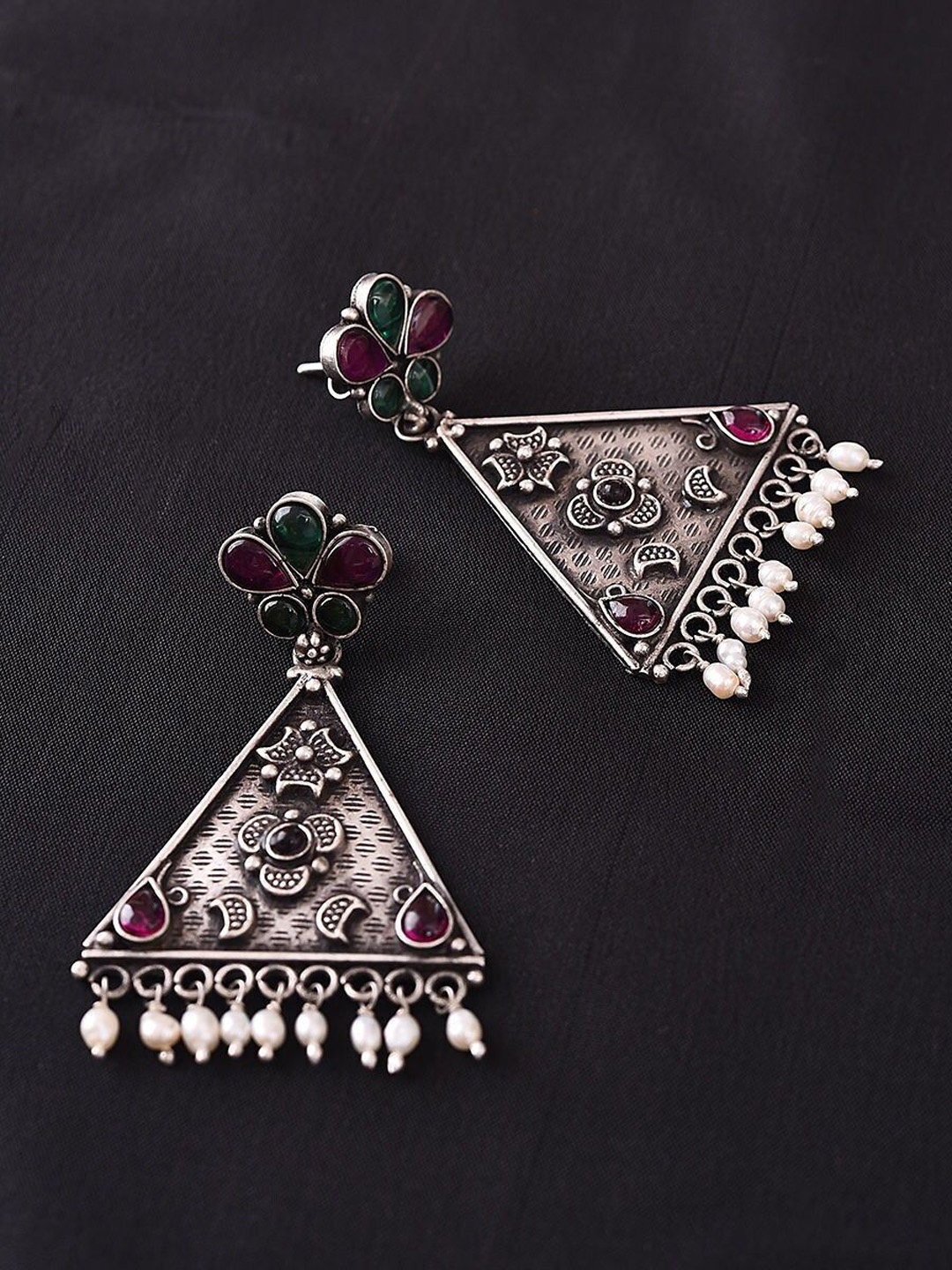 

JAYPORE Stone Studded Contemporary Drop Earrings, Silver