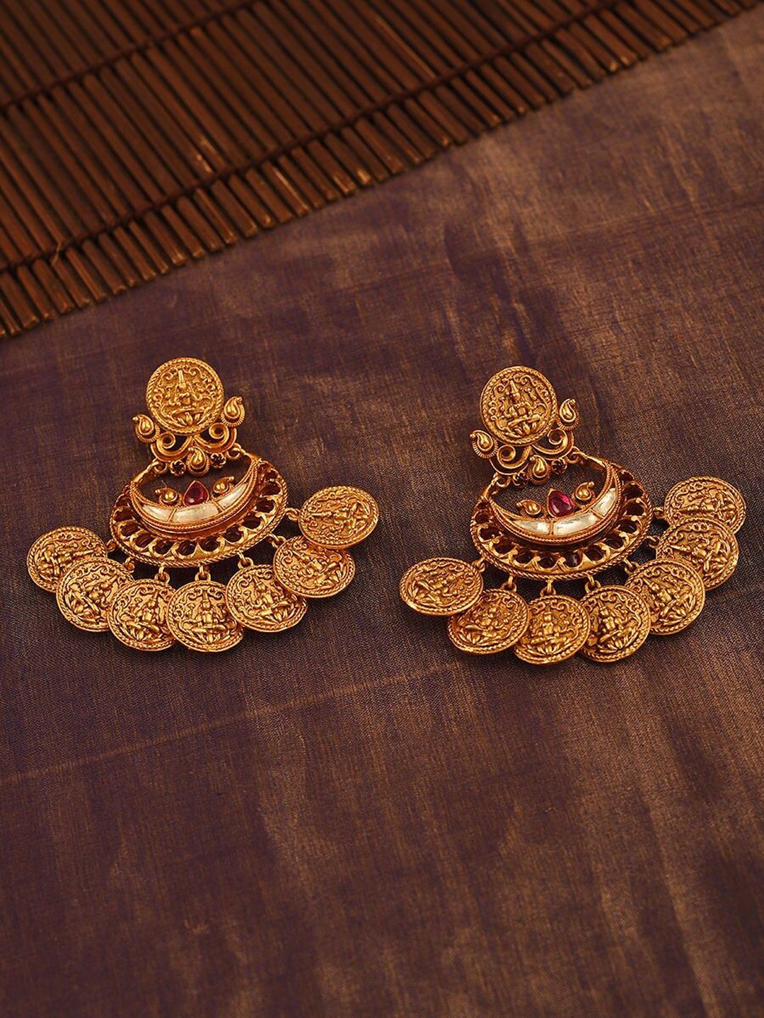 

JAYPORE Gold-Plated Stone Studded Contemporary Chandbalis