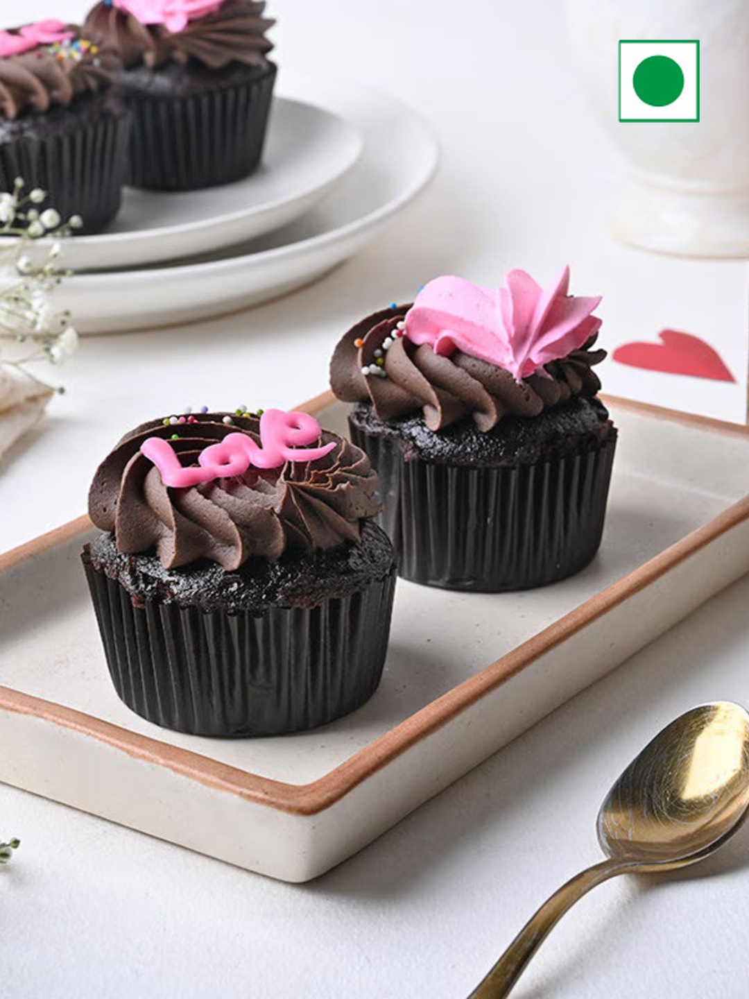 

Floweraura 2Pcs Chocolate Flavour Eggless Round Cupcakes- 500gms, Brown