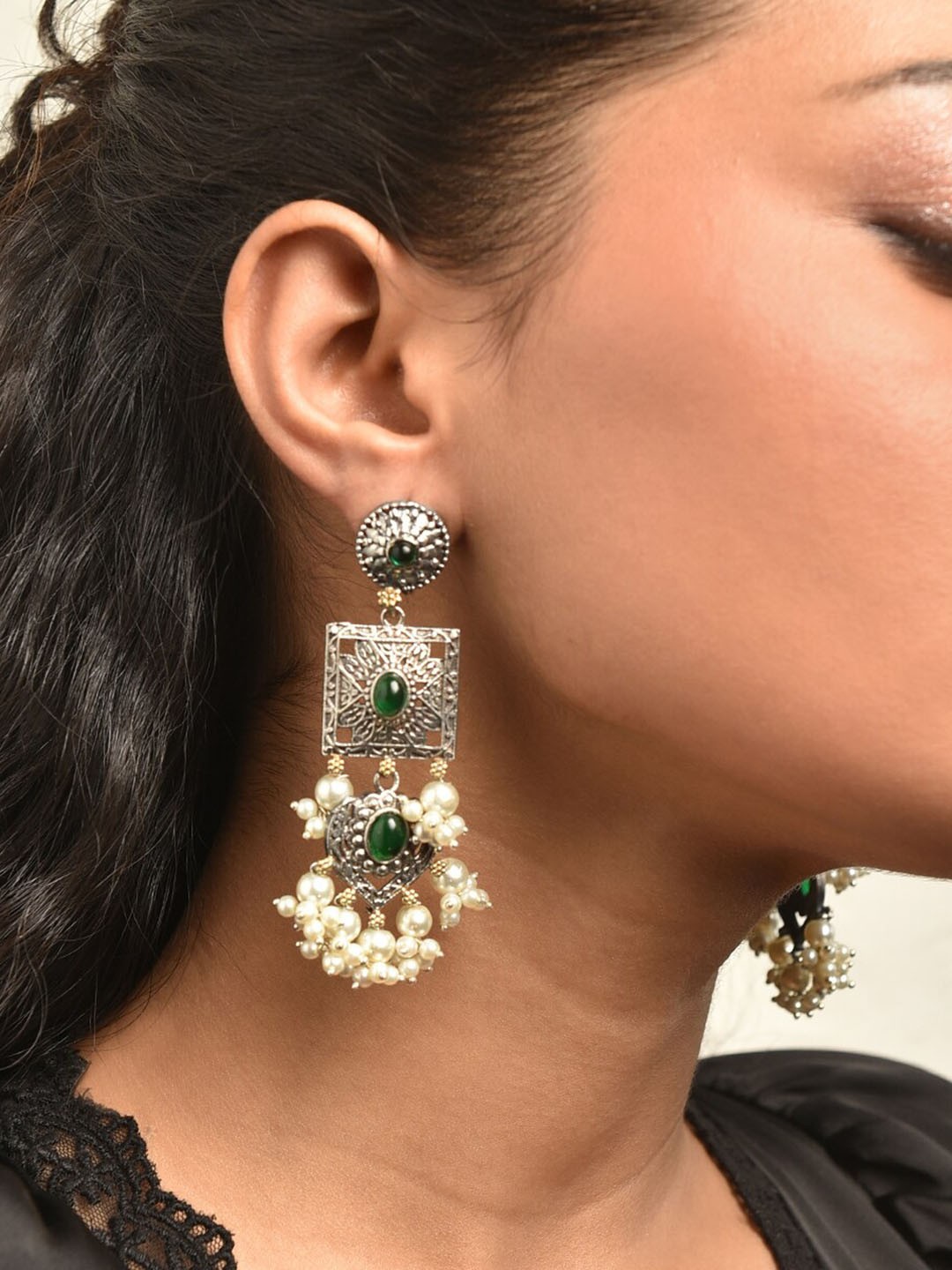 

JAYPORE Contemporary Jhumkas Earrings, Silver
